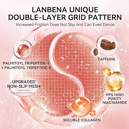 LANBENA Peptides Hydra-Gel Eye Patches for Dark Circles and Puffy Eyes, Reduce Under Eye Bags and Smooth Wrinkles, Anti-Aging, Eye Skin Care Pads With Soluble Collagen and Peptides-30 Pairs (60pcs)
